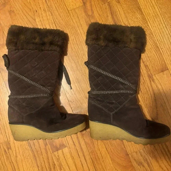 Marc Jacobs Brown Quilted Suede Fur Knee High Wedge Heel Winter Boots 36 US 6 - Picture 3 of 5